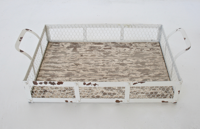 Set Of 3 Wooden Trays With Chicken Wire Sides