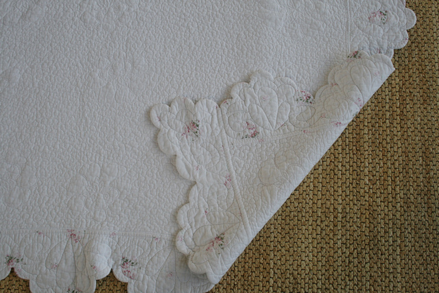 White Quilt Pink Rose Design Border