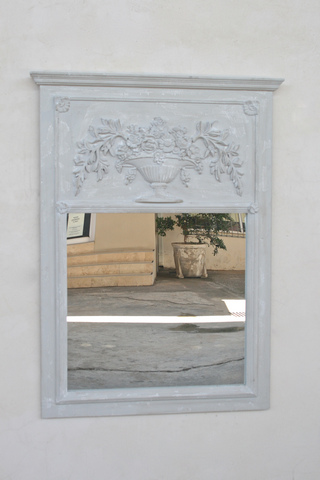 Distress Grey Embossed Urn Design Mirror