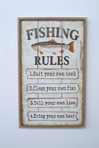 Wooden Plaque 'Fishing Rules'