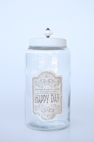 Tall Glass Jar 'Happy Day'