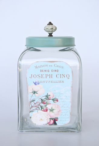 Square Glass Jar Aqua Lid With Porcelain Knob