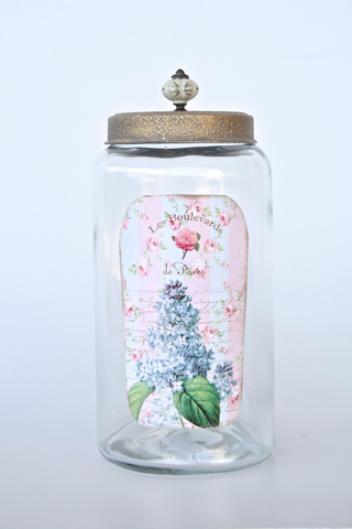 Tall Glass Round Jar With Gold Lid And Porcelain Knob