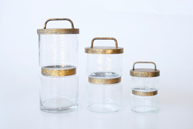 Large Glass Gold Metal Cannister