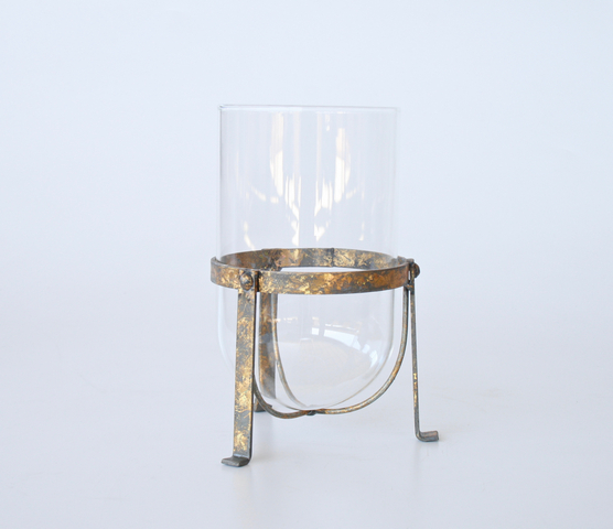 Fat Glass Vase On Metal Stand