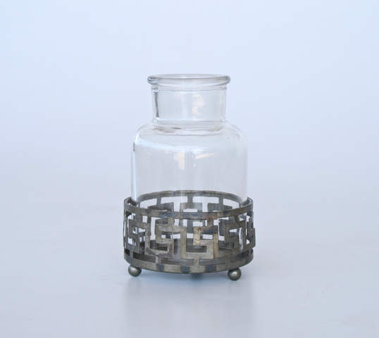Glass Bottle Tealight Geometric Stand