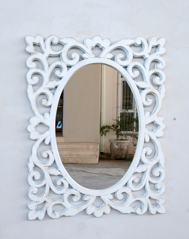 Filigree White Cut-Out Mirror