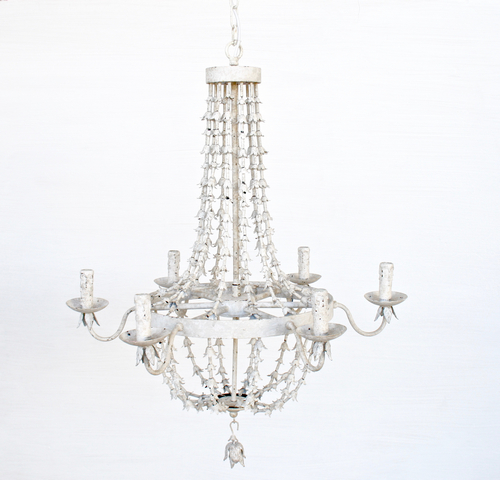 ANTIQUE WHITE METAL PETAL 6 LIGHT CHANDELIER  80X72CM