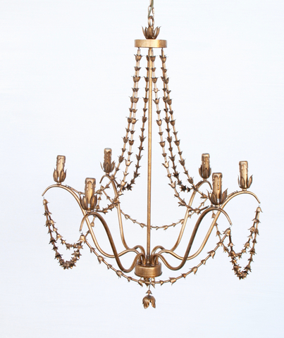 ANTIQUE GOLD 6 LIGHT CHANDELIER  90X65CM