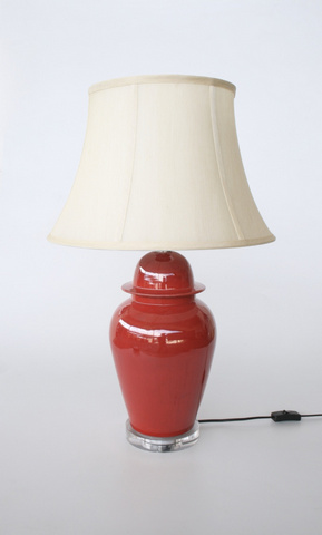Red Lamp With Perspex Base & Cream Shade