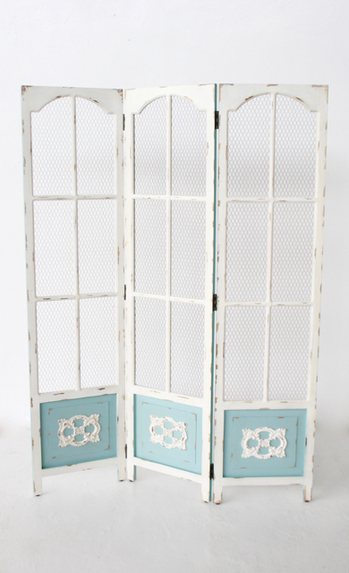 3 DIVISION DISTRESSED BLUE & WHITE SCREEN  184X136CM