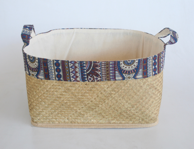 Lined Bamboo Baskets With Tribal Blue Trim