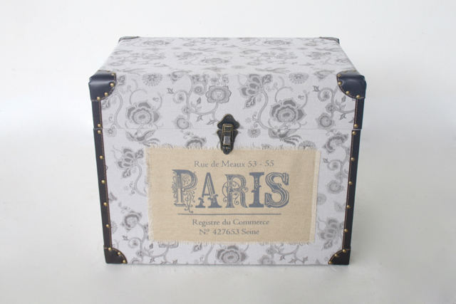 Set Of 4 Grey Floral Paris Trunks