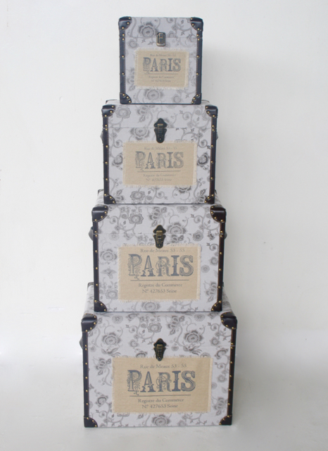 Set Of 4 Grey Floral Paris Trunks