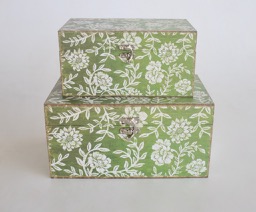 Set Of 2 Green Flower Boxes