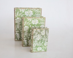 Set Of 3 File Boxes Green Flower