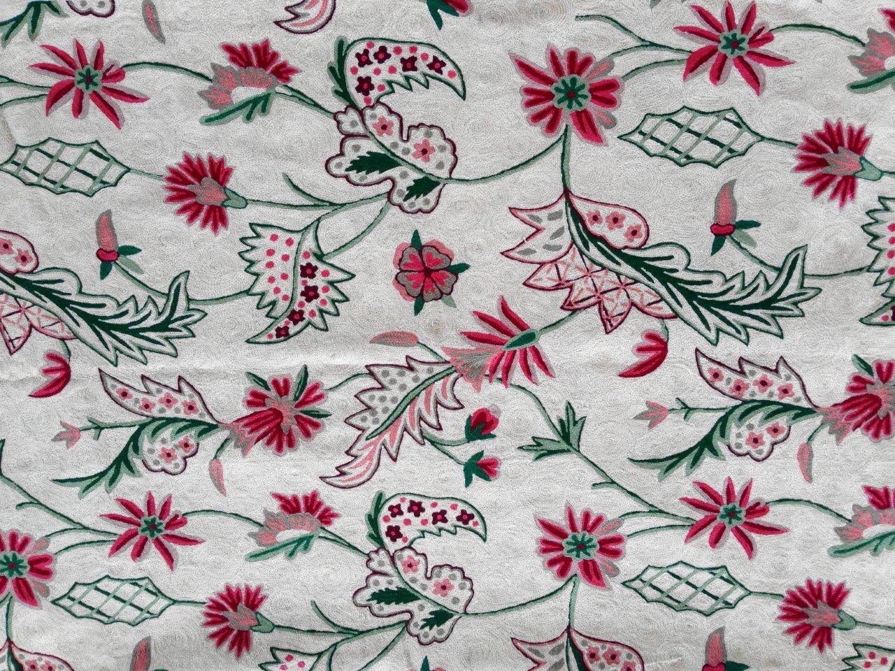 Chainstitch Cashmere Carpet Cream BG. Dusty Pink & Green Flowers