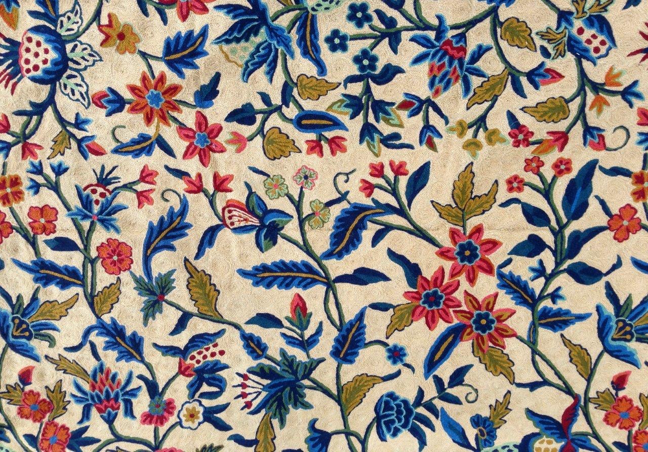 Chainstitch Cashmere Carpet Beige With Navy & Maroon Flowers