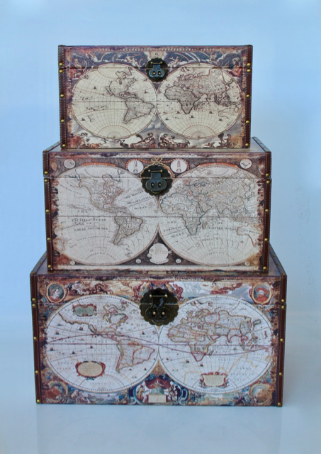 Set Of 3 Large World Map Trunks