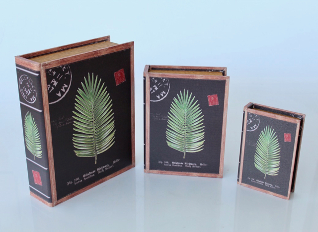 Set Of 3 Palm Leaf Black Boxes
