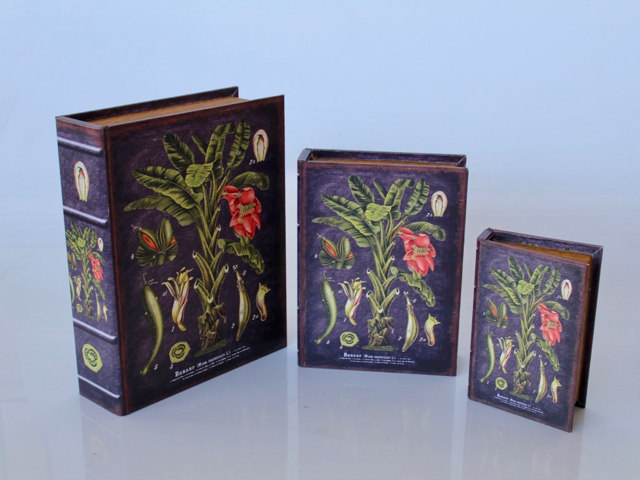 Set Of 3 Botanical Boxes Black & Red