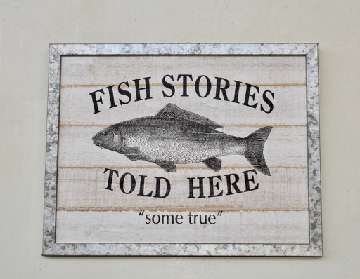Wooden 'Fish Stories' Sign