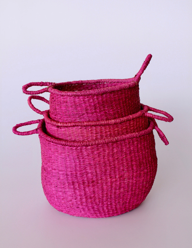 Set Of 3 Shocking Pink Seagrass Baskets