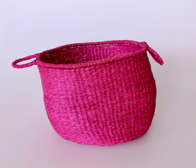Set Of 3 Shocking Pink Seagrass Baskets