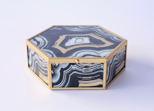 Set Of 2 Black & Gold Octagonal Boxes