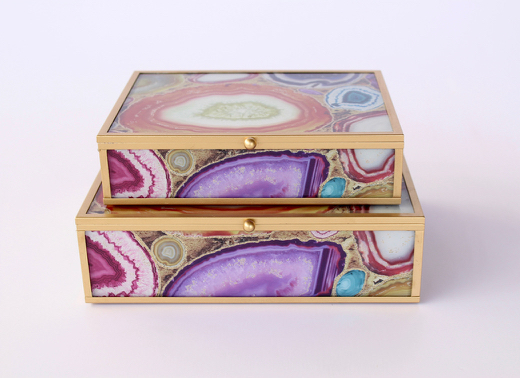 Set Of 2 Rectangular Multi Colour & Purple Boxes
