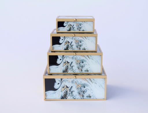 Set Of 4 Black & Gold Boxes
