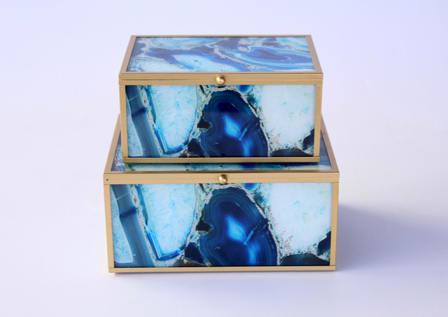 Set Of 2 Blue & Silver Rectangular Boxes
