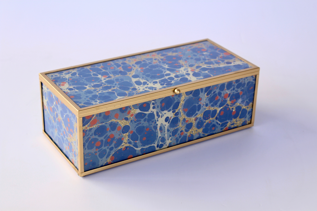 Set Of 2 Blue & Gold Rectangular Boxes