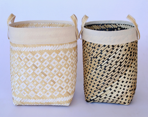 S/2 Seagrass Black & Natural Baskets Cloth Top