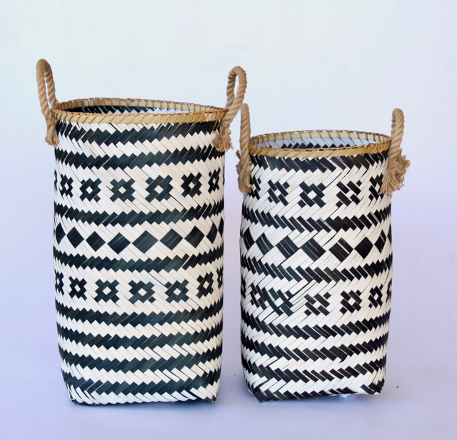 Set Of 2 Black & White Tall Tribal Baskets
