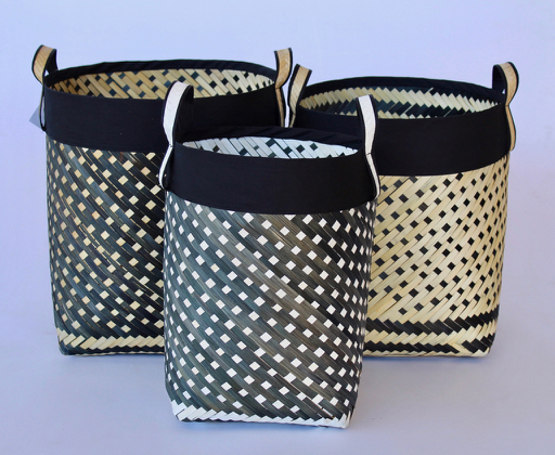 Set Of 3 Assorted Black & White Baskets