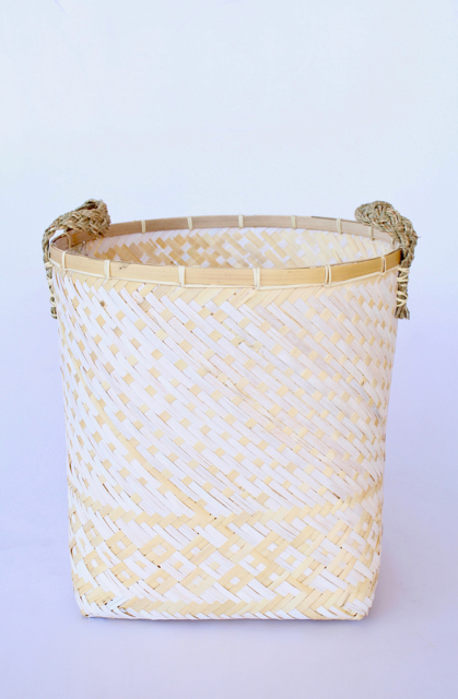 White & Natural Bamboo Basket Reed Handle