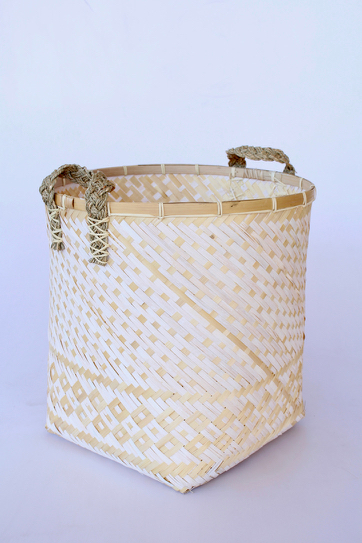 White & Natural Bamboo Basket Reed Handle