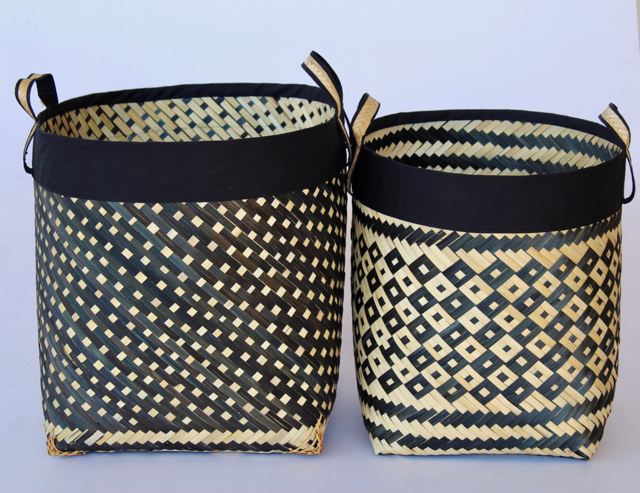 Set Of 2 Black & White Bamboo Baskets