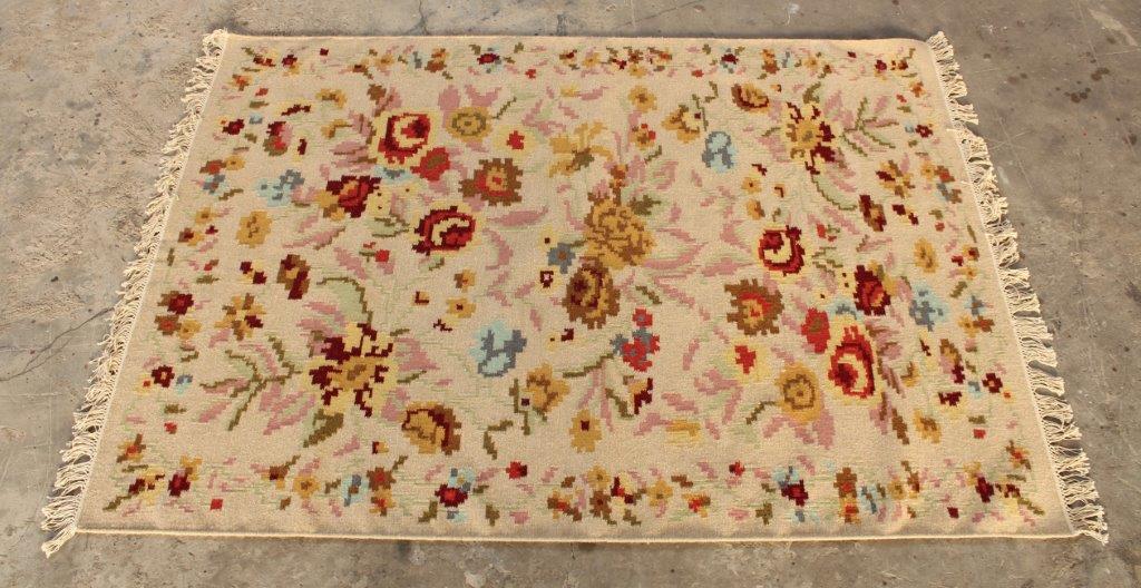 Wool & Cotton Pink Multi-Floral Rug