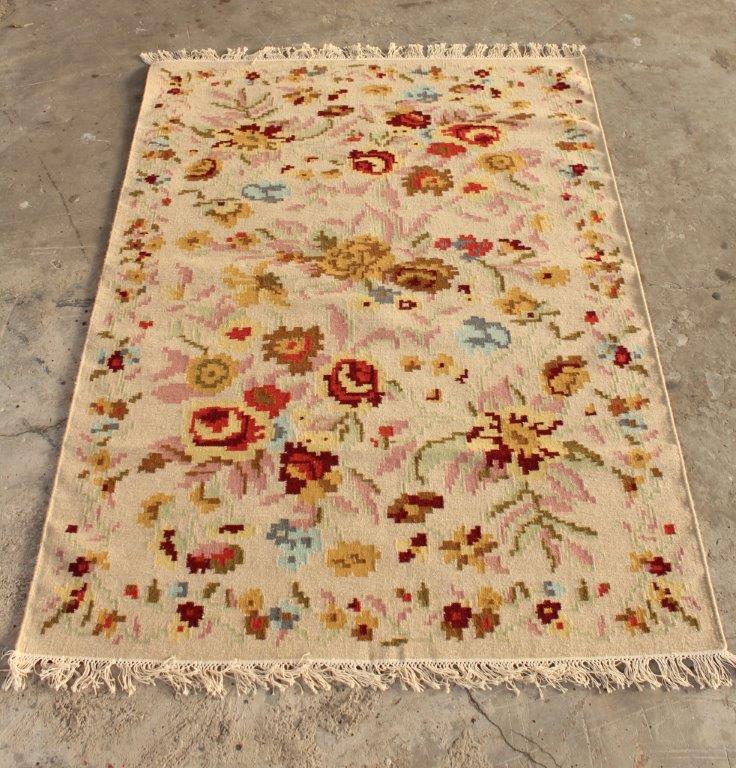 Wool & Cotton Pink Multi-Floral Rug