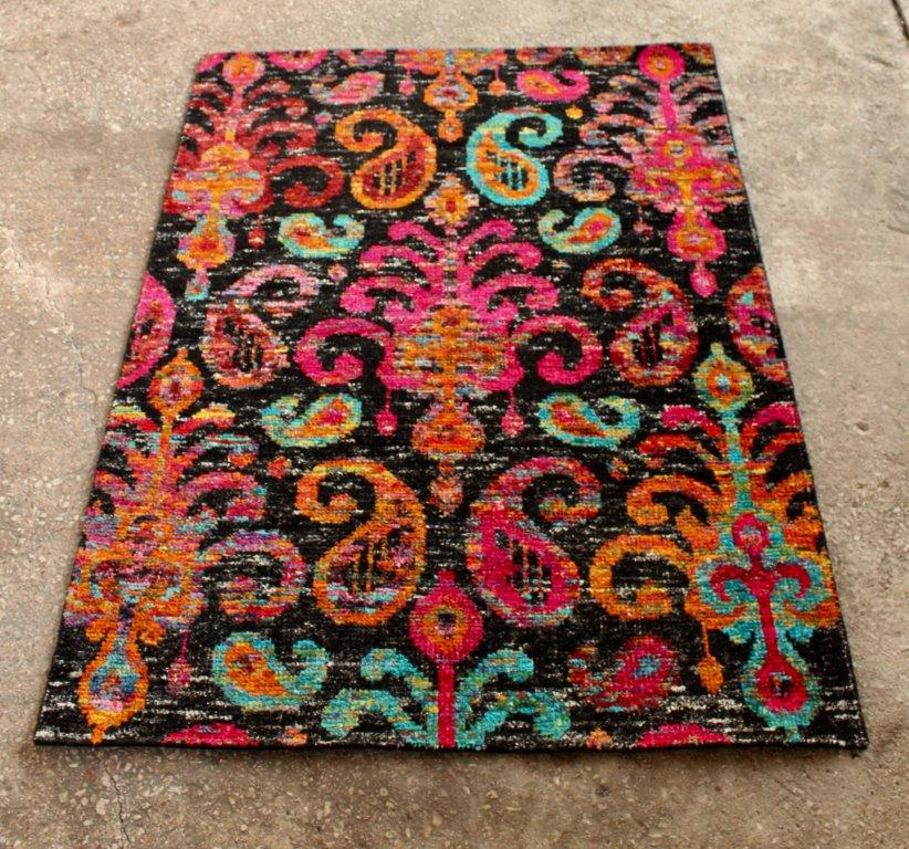 Silk & Cotton Sari Black Multi Colour Rug