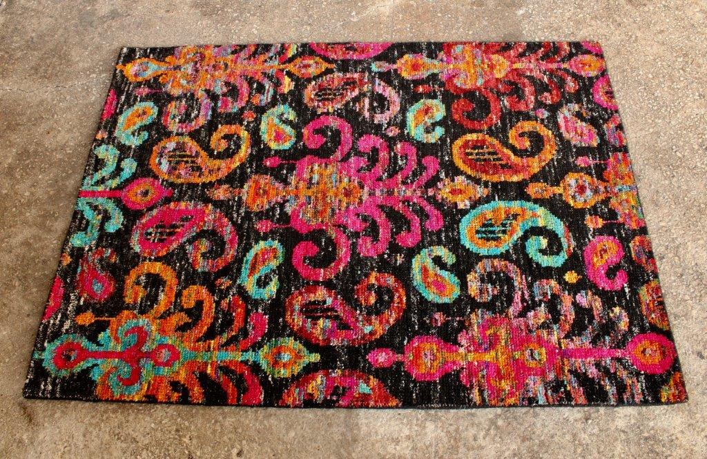 Silk & Cotton Sari Black Multi Colour Rug