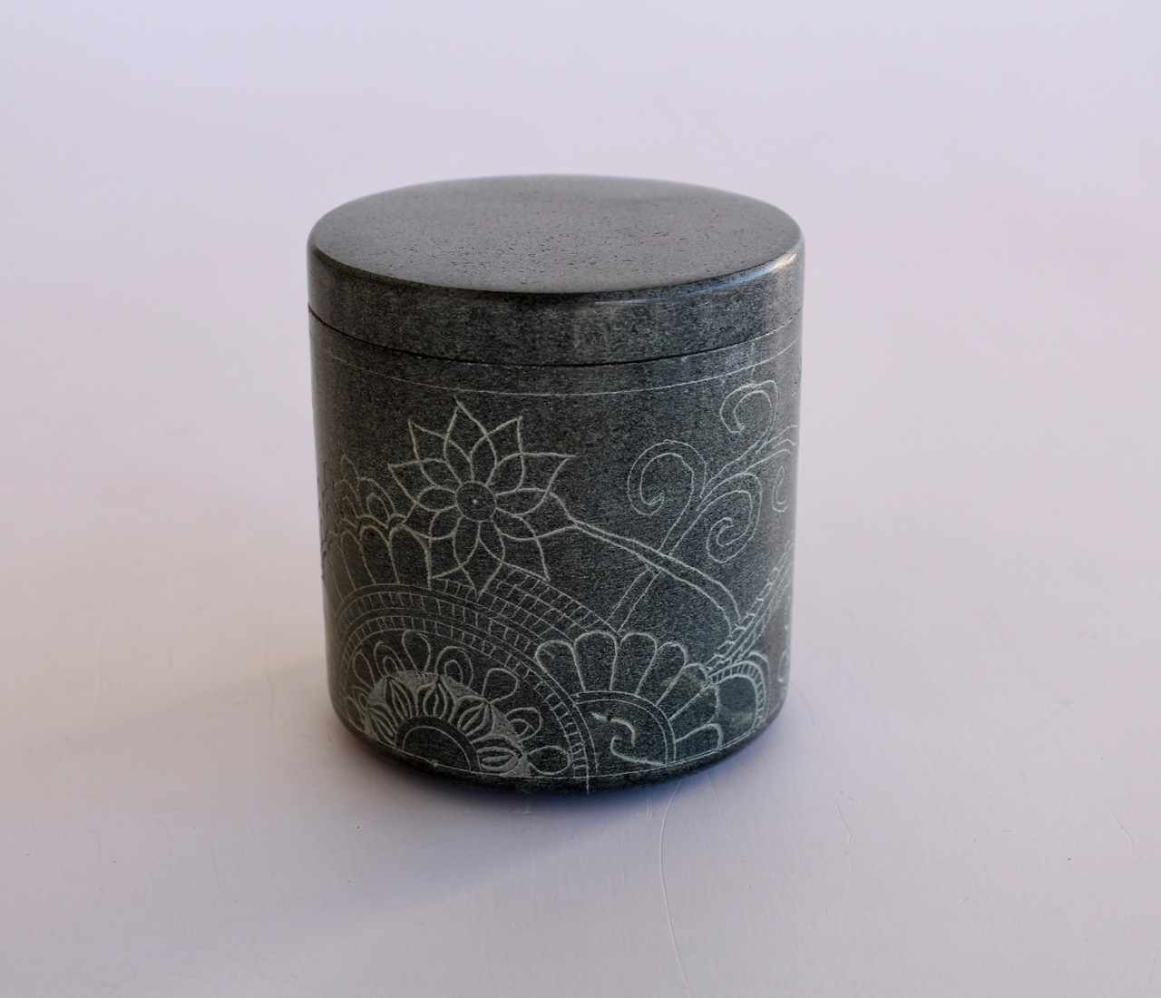 Soap Stone Engraved Round Box With Lid