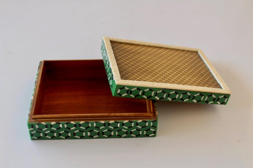Brass & Green Hexagonal Box With Lid