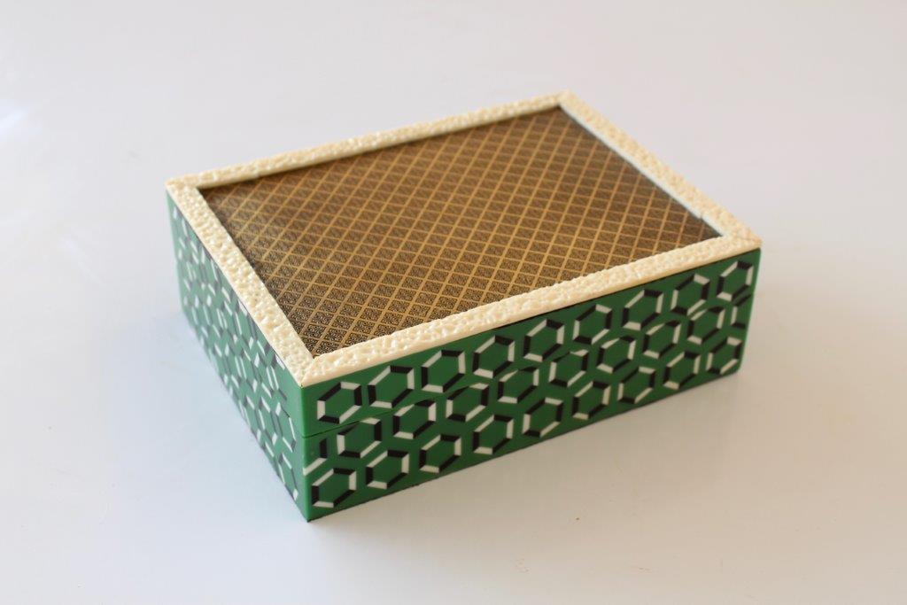 Brass & Green Hexagonal Box With Lid