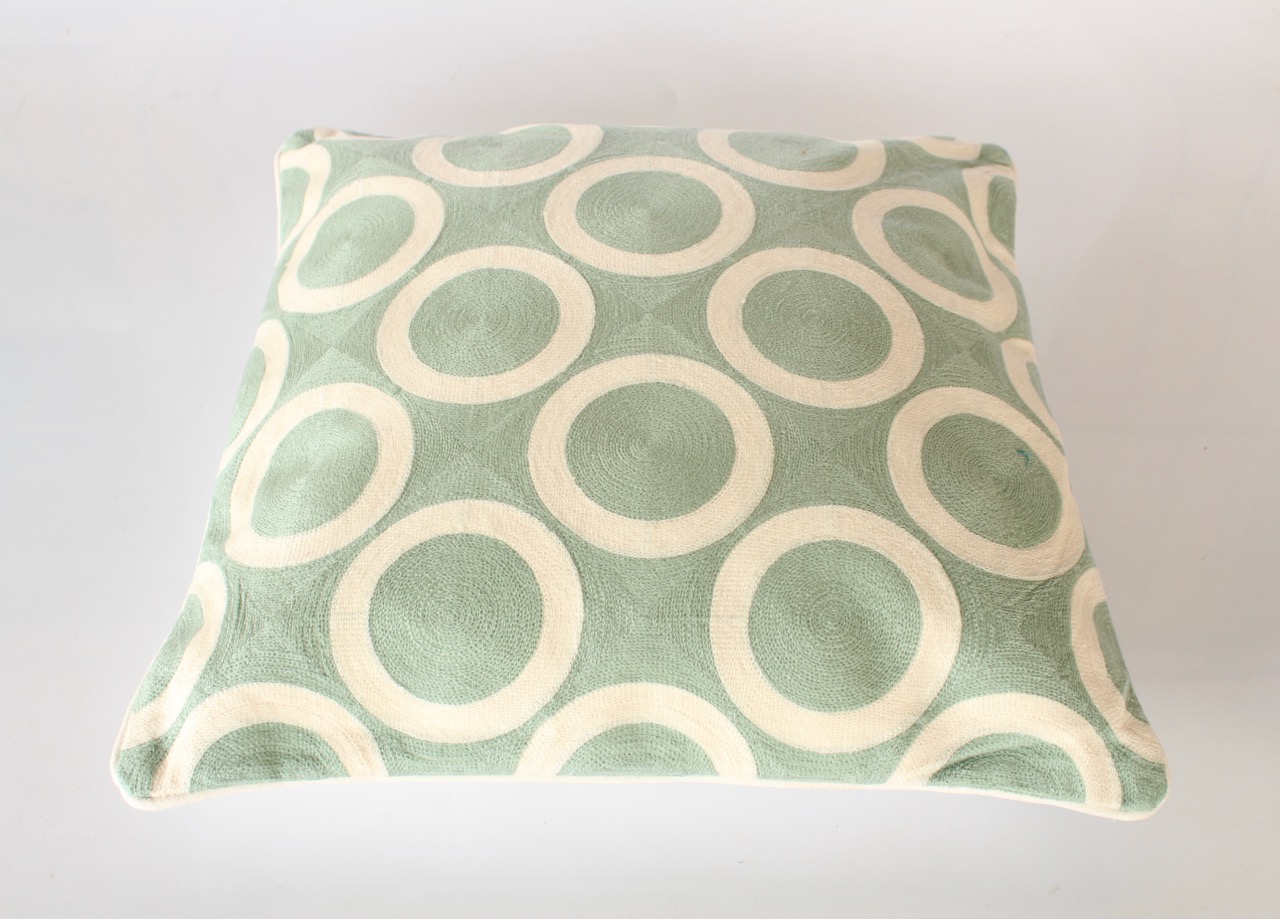 Duck Egg Blue Circles Cushion With Inner
