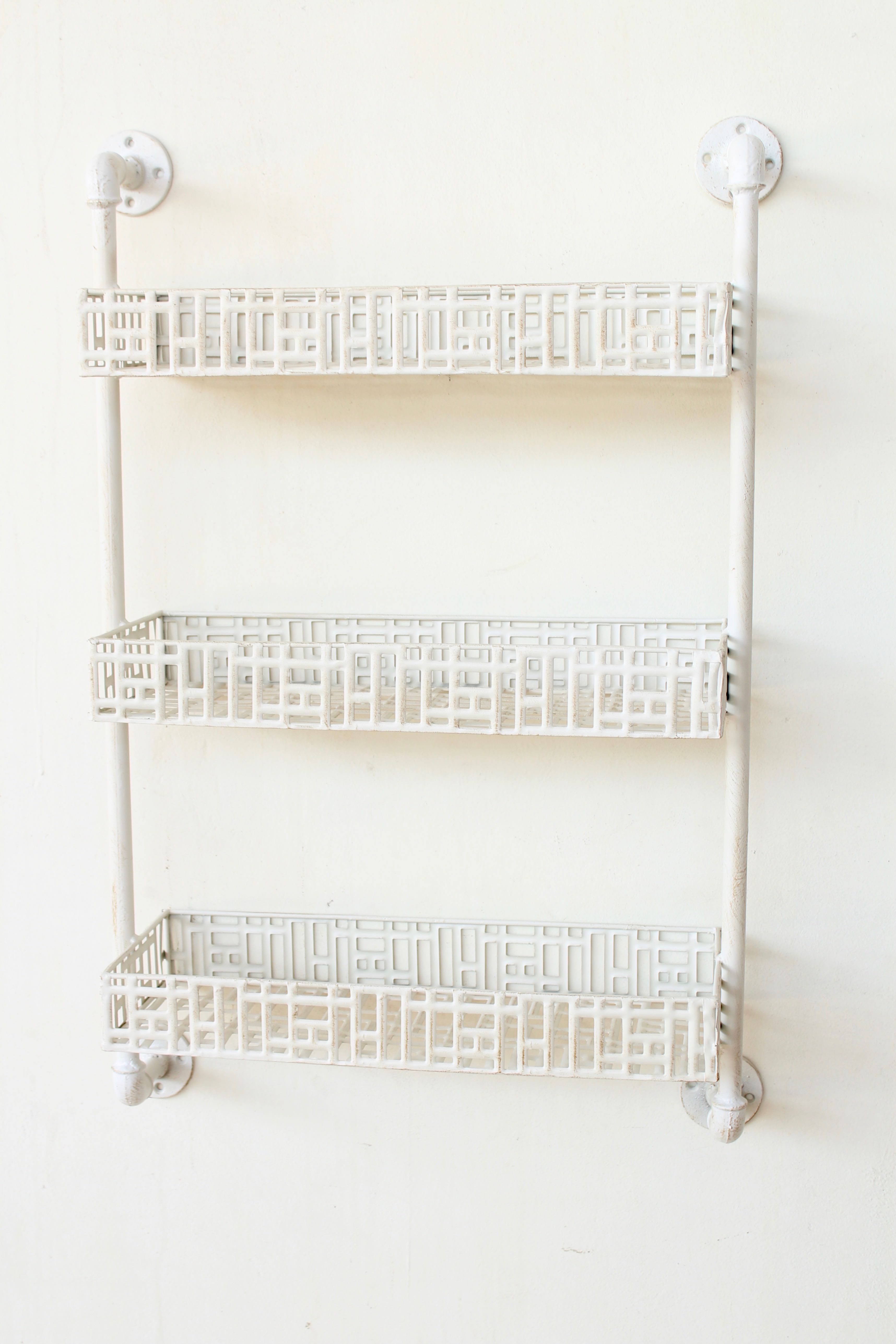 Off White Metal 3 Tier Wall Shelf