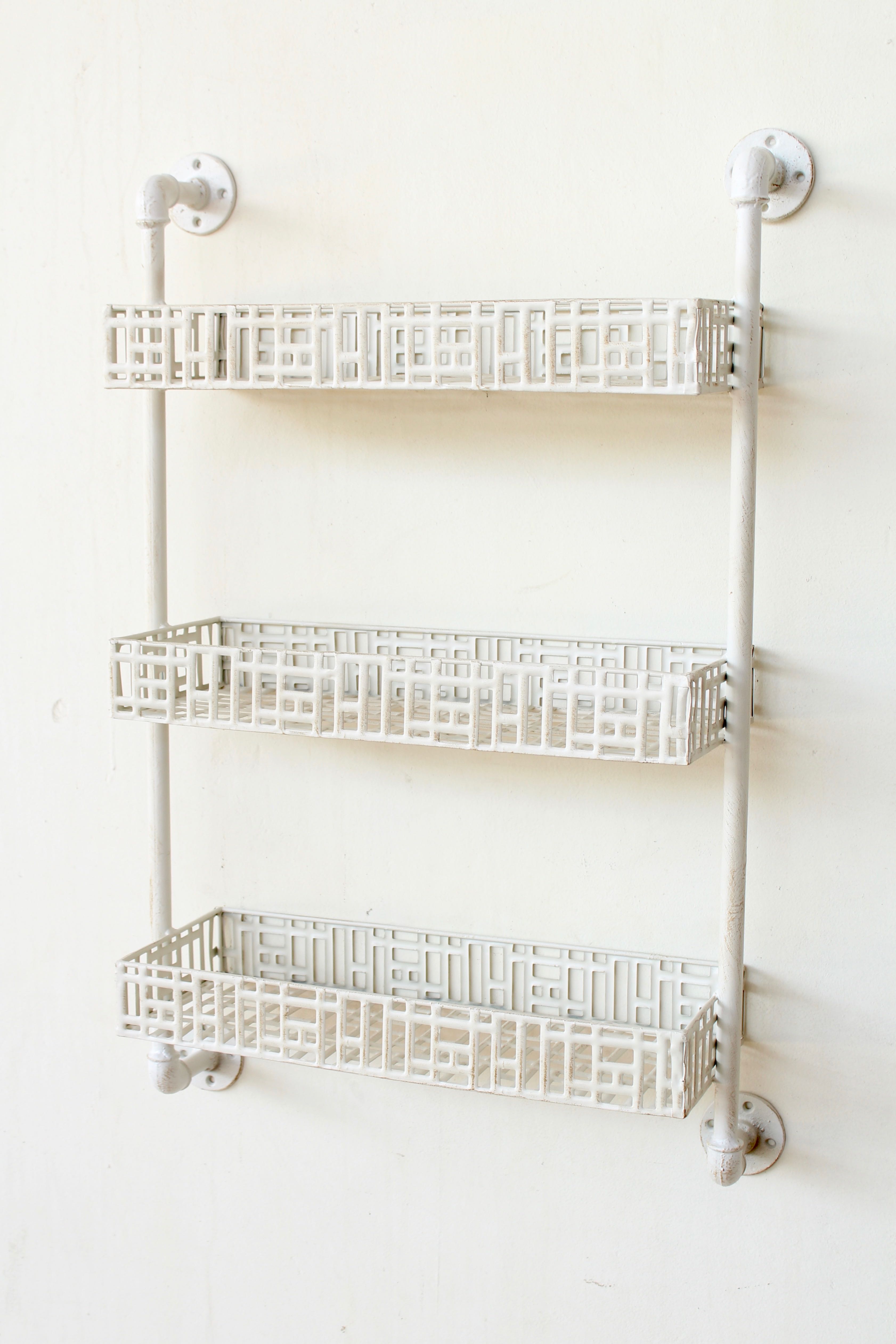 Off White Metal 3 Tier Wall Shelf