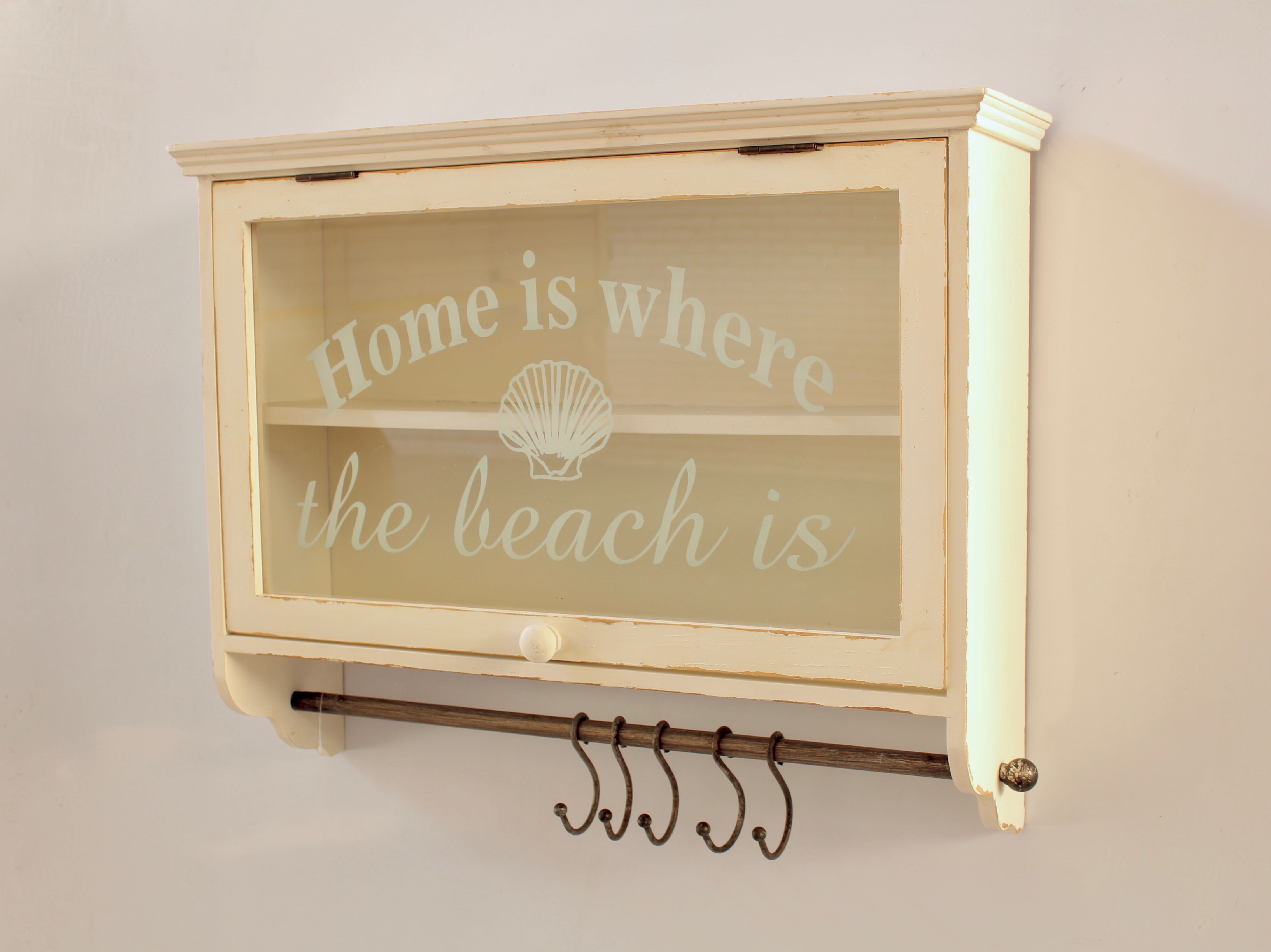 Glass & Wooden Cabinet 'Beach' With Hooks